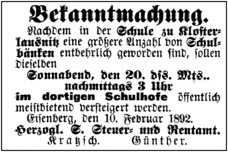 1892-02-20 Kl Schulmoebelversteigerung